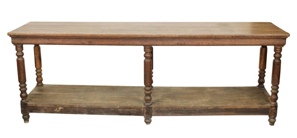 French drapers table in oak on turned legs