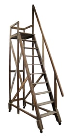 French rolling library ladder with platform