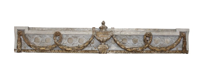 French Louis XVI relief carved overdoor plaque with focal urn and laurel leaf garland