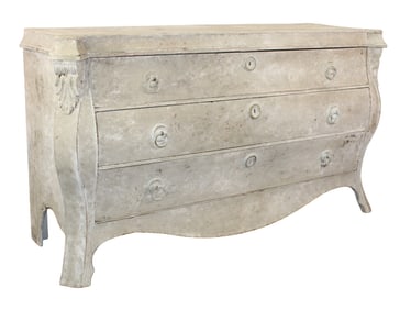 Dutch 3 drawer bombe commode in oak with painted finish