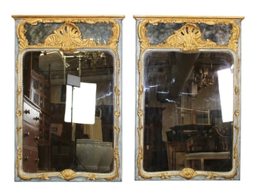 Pair of Italian Regency style gilt and painted trumeau mirrors