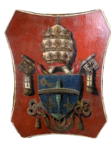 French painted wooden papal coat of arms plaque