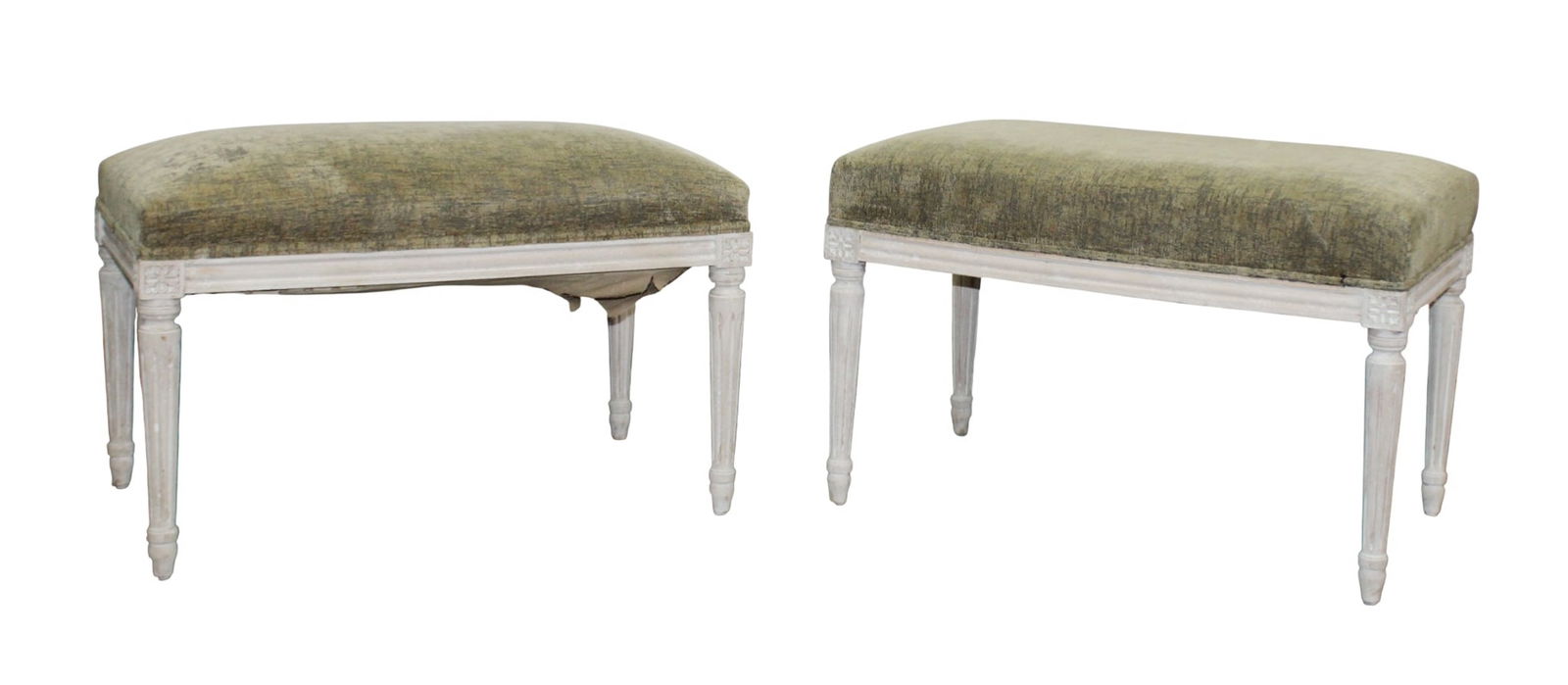 Companion pair of French Louis XVI style benches on tapered legs (1 of 7)
