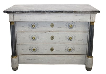 French Empire painted marble top commode