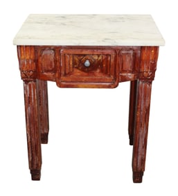 French Art Deco butcher's block with marble top and painted finish. Mid 20th century. 32 1/2"h x 27