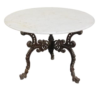 French cast iron base table with marble top