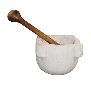 French apothecary marble mortar and wooden pestle