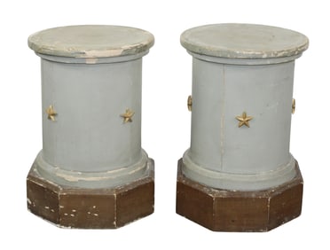 Pair of French Empire style low round pedestals with painted finish and stars