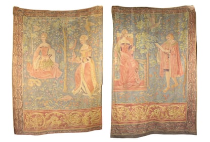Large French 2 panel classical printed tapestry