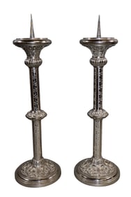 Pair of French nickel over bronze altar candle holders