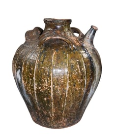 French glazed terra cotta cruche pitcher with handles