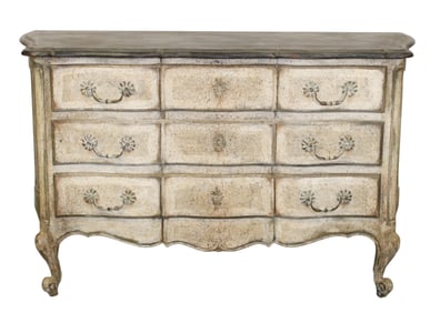 Italian 3 drawer commode in walnut with painted finish