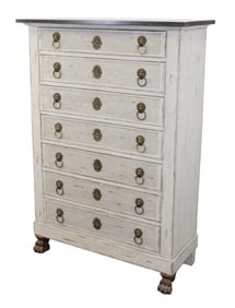 French Empire style 7 drawer semainier chest with hand painted finish and a marble top