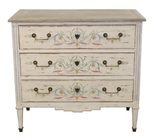 French Louis XVI style 3 drawer commode with painted finish
