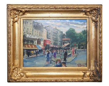Nino Giuffrida (Italian, 1924-2015) oil on canvas painting of Pigalle in Paris