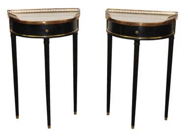 Pair of French Louis XVI style demi lune side tables