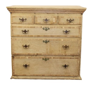 English 3 over 3 chest in bleached oak with banded drawers