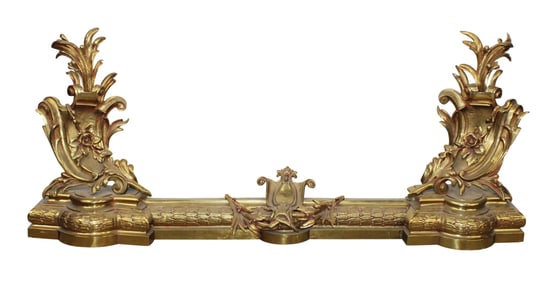 French Louis XV style gilt bronze 3 piece chenet set