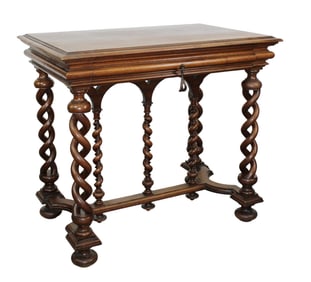 French Louis XIII style bureau plat desk with open barley twist columns