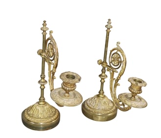 Pair of French bronze piano candle holders