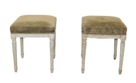 Pair of French Louis XVI painted square stools