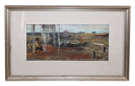 Stefano Bargis (1916-1999) oil on board shoreline scene