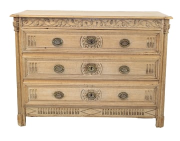 French Louis XVI 3 drawer commode in bleached oak