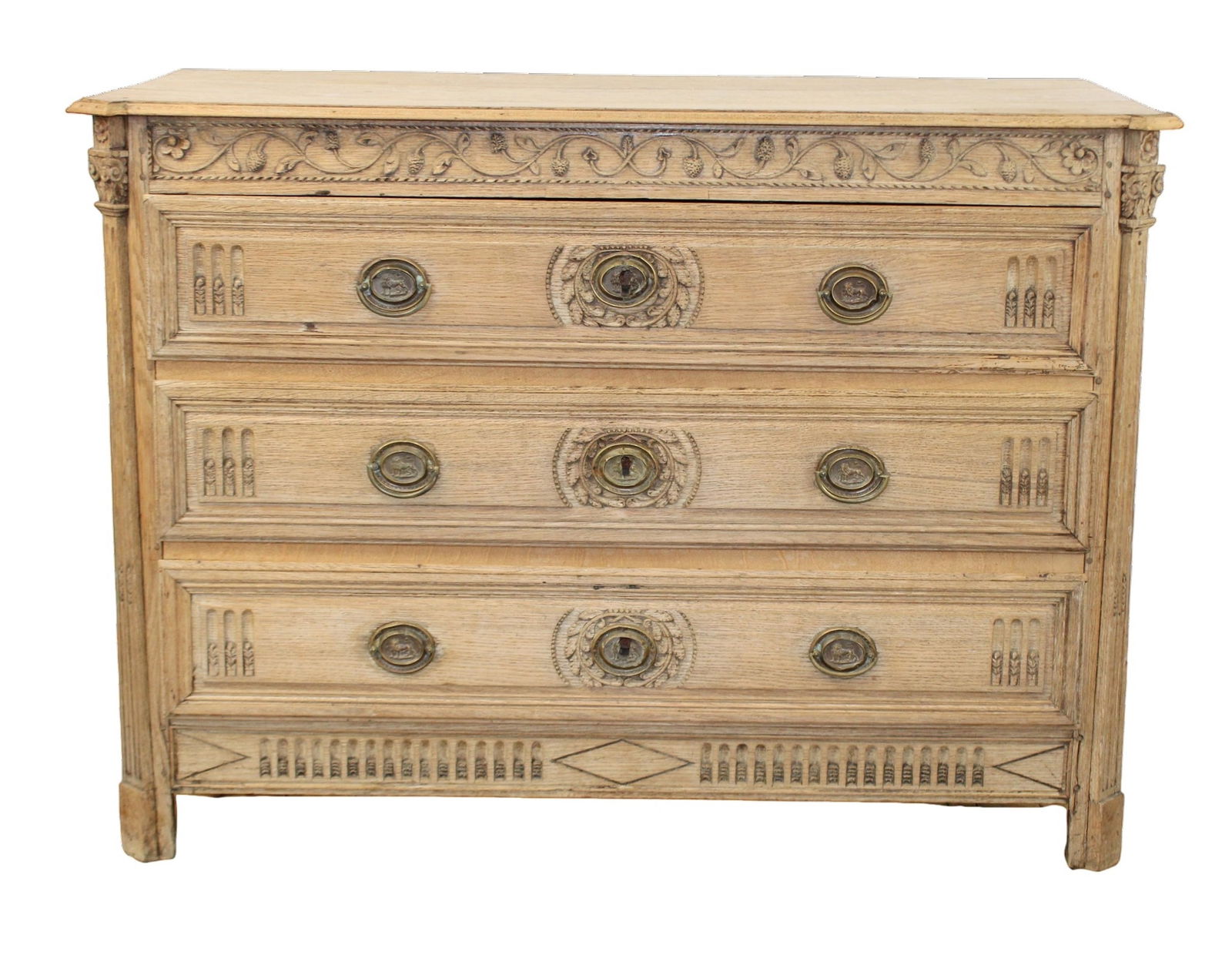 French Louis XVI 3 drawer commode in bleached oak (1 of 12)