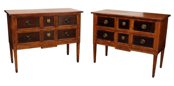 Pair of Baker Milling Road Louis XVI style 2 drawer commodes on legs