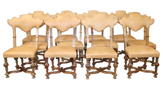 Lot of 12 studded leather shaped back chairs