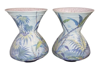 Pair of French ceramic vases with palms signed C. Dubois