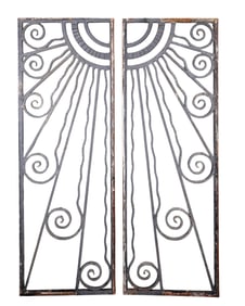 Pair of French cast iron panels with sunburst