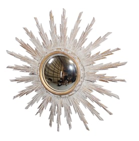 French painted wood sunburst mirror with convex glass