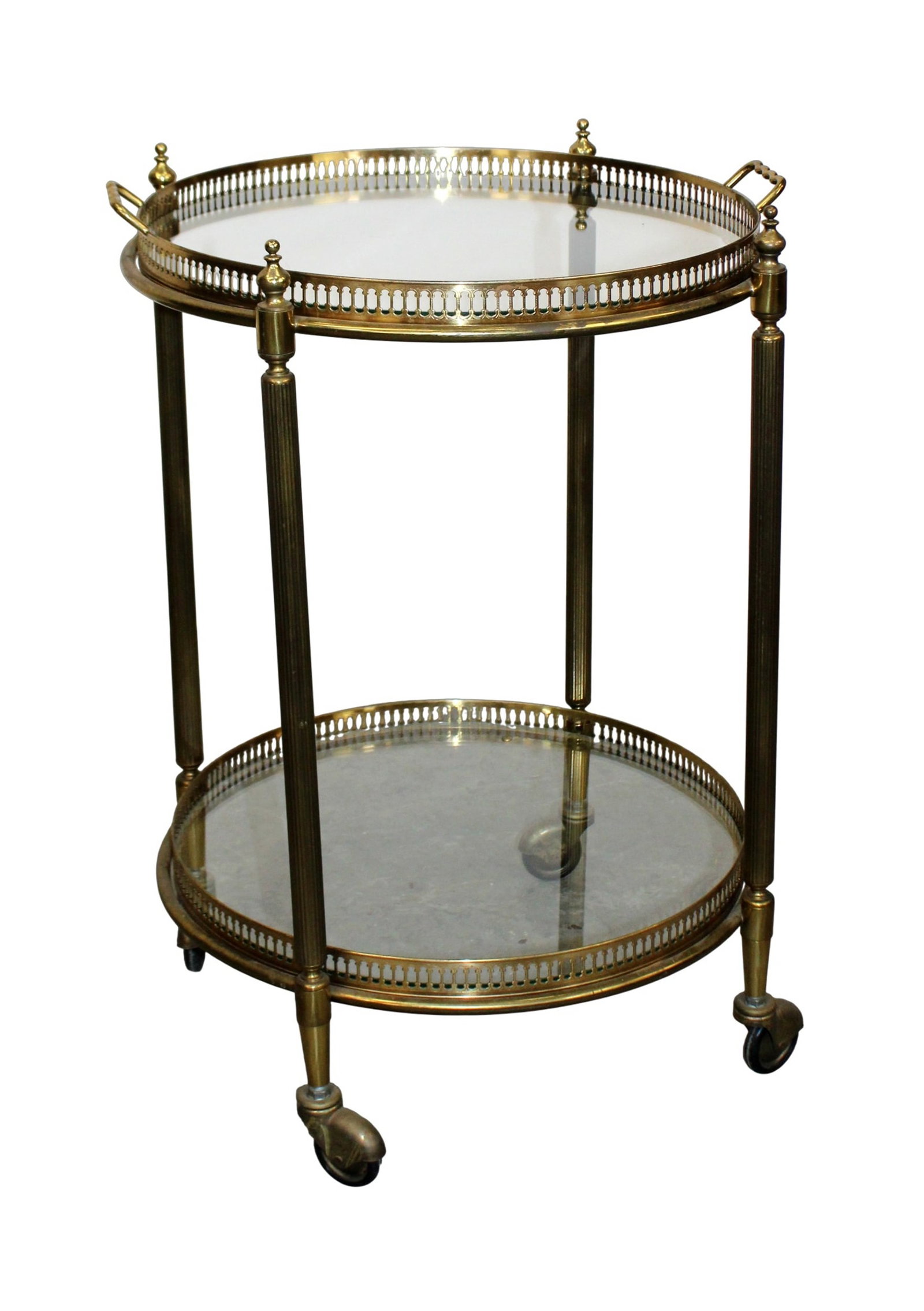 French brass and glass two tier round rolling bar cart (1 of 9)