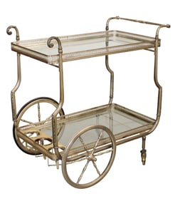 French nickel over brass rolling bar cart