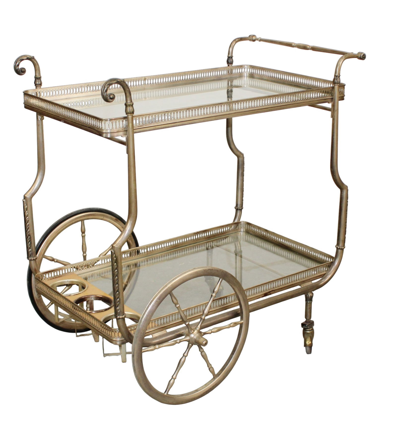 French nickel over brass rolling bar cart (1 of 11)