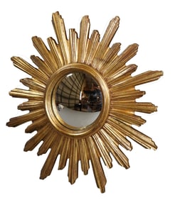 French cast resin sunburst mirror with convex glass