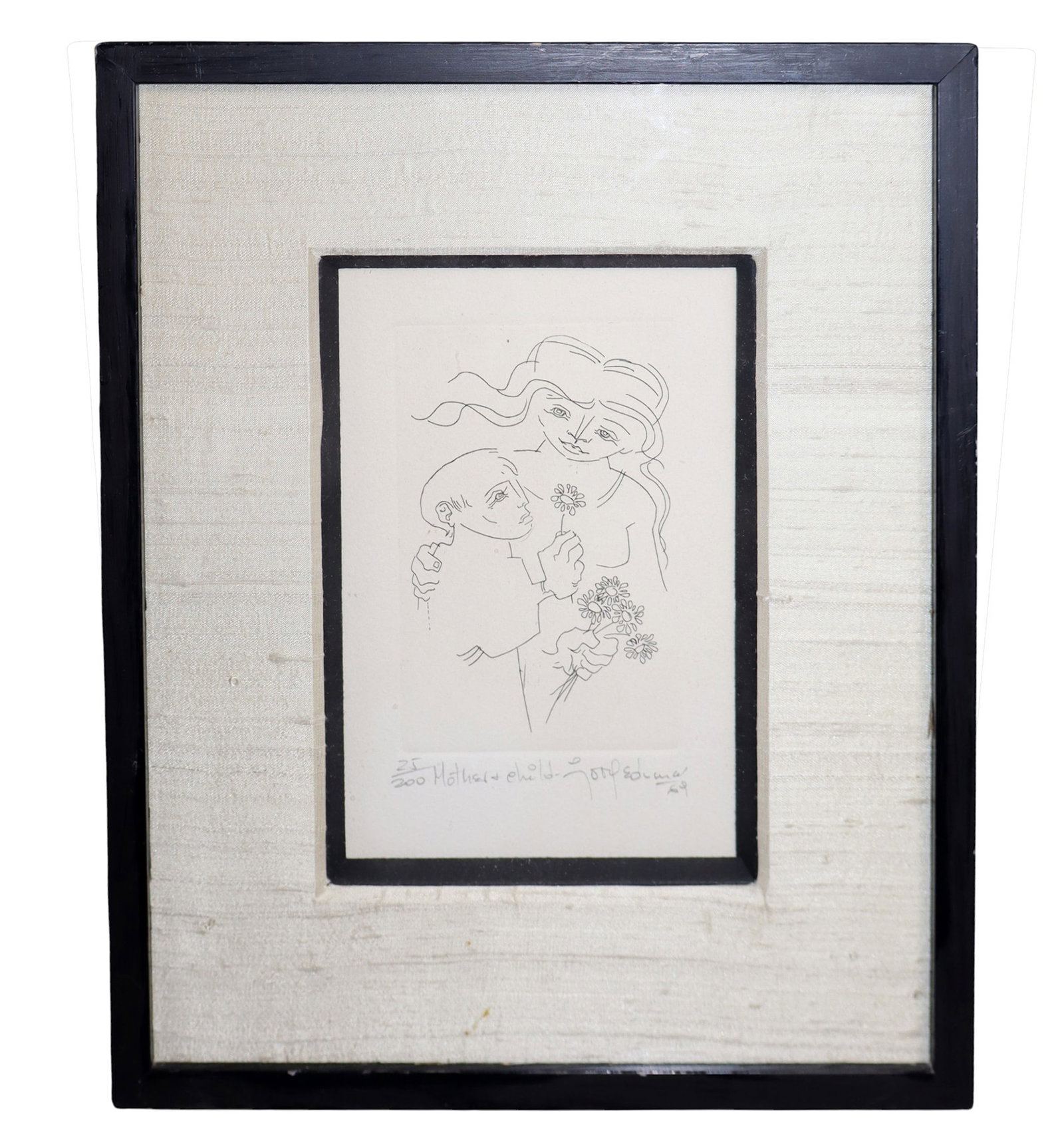 Etching depicting a mother and child signed Edward (1 of 7)