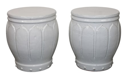 Pair Japanese drum ceramic garden seats