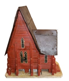 American Gothic painted bird house with iron roof