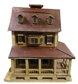 American primitive bird house with iron roof