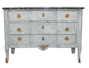 French Louis XVI Transitional commode in oak with painted finish and a marble top
