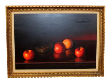 Luciano Guamieri (1930-2009) oil on canvas painting of still life with apples