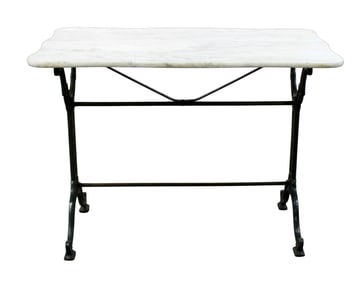 French painted cast iron base cafe table with marble top