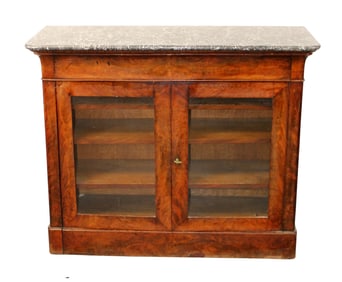 French Louis Philippe 2 door buffet cabinet with glass doors and marble top