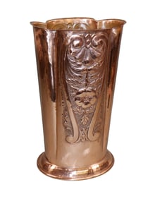 French embossed copper umbrella stand with flower