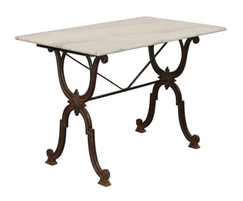 French iron base cafe table with marble top