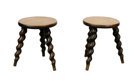 Pair of French miniature round seat barley twist stools