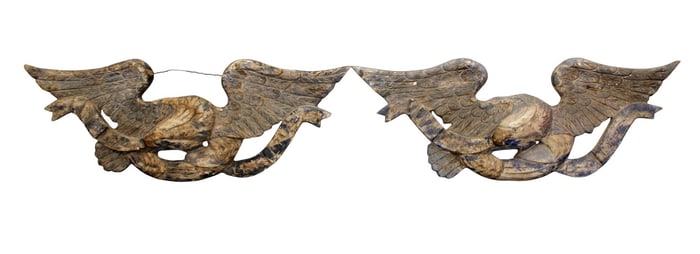 Pair of relief carved and painted American Eagles