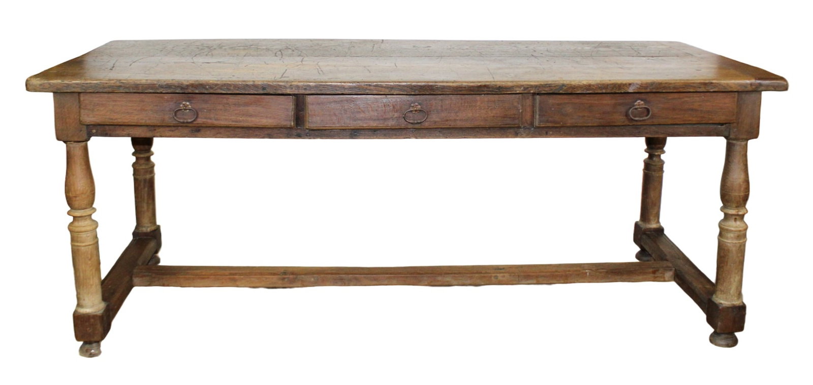 French farmhouse table in oak on turned legs with 3 drawers (1 of 6)